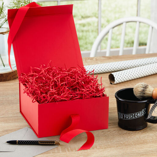 Red 8x4 Large Gift Box With Shredded Paper Filler, 