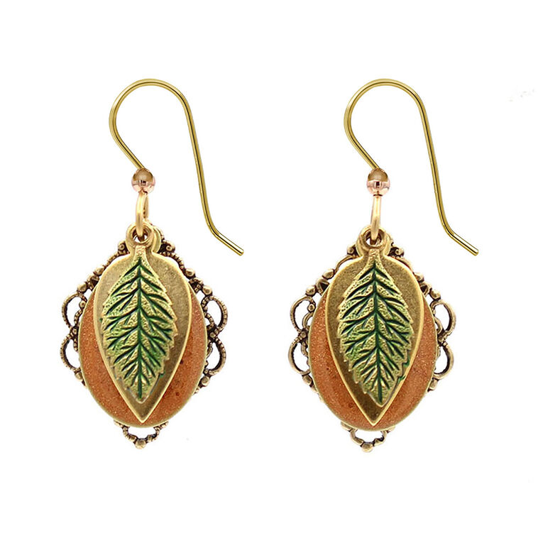 Silver Forest Layered Leaf Gold Metal Drop Earrings