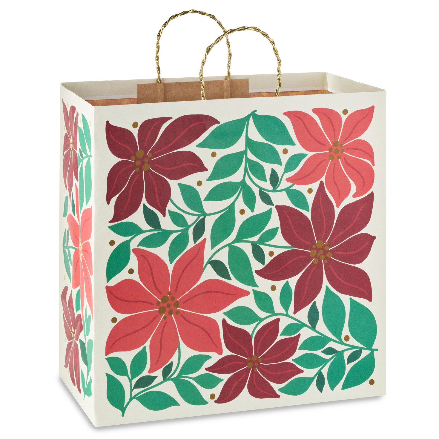 15" Poinsettias on Cream Extra-Deep Christmas Gift Bag