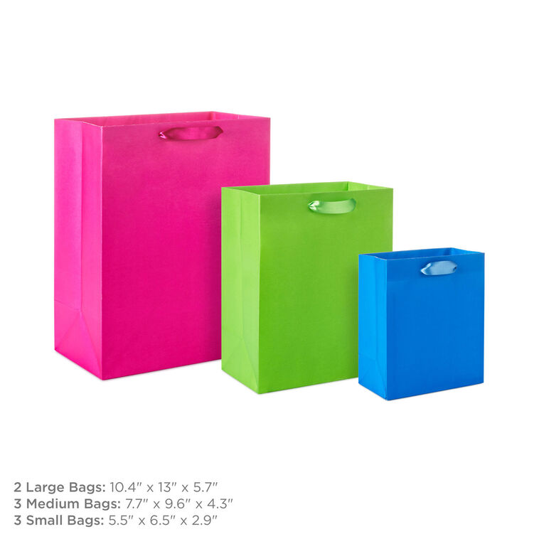 Color Presents Bag Stack Solid Colors 8-Pack Assorted Gift Bag Bundle - Gift Bags | Hallmark