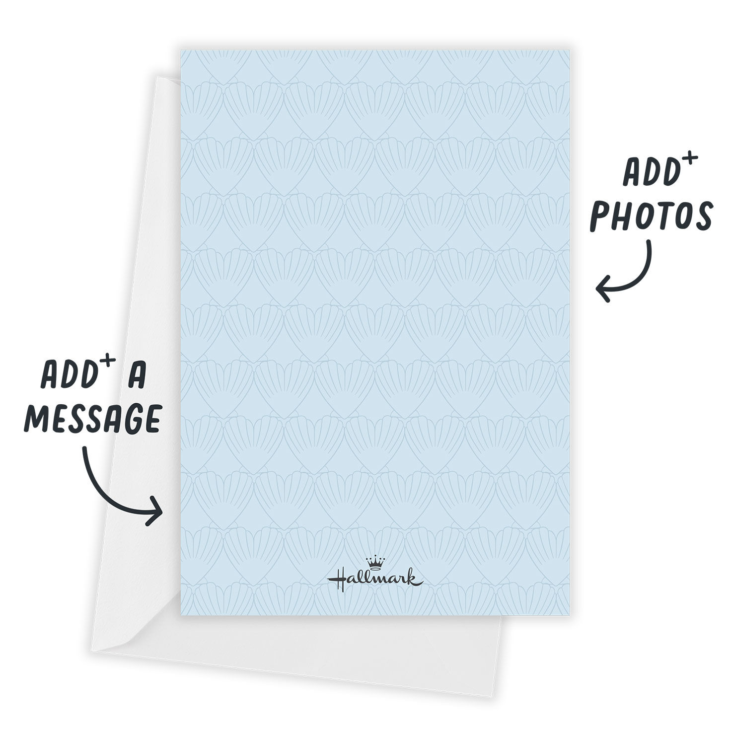 Blue Shell Pattern Personalized Shower Invitation Card Back with envelope  indicating personalization image number 3