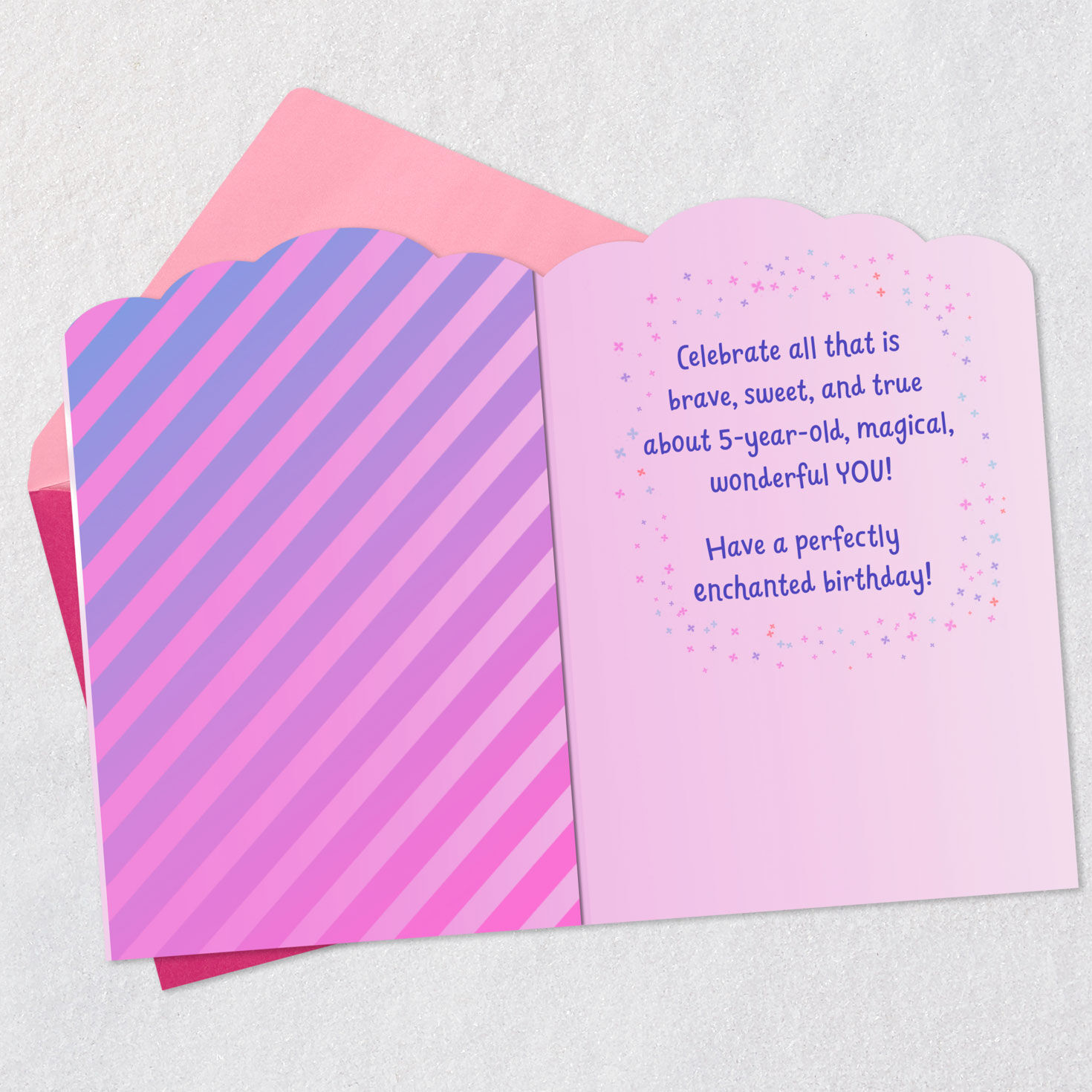 Perfectly Enchanted Pink Unicorn 5th Birthday Card Open card with envelope image number 3