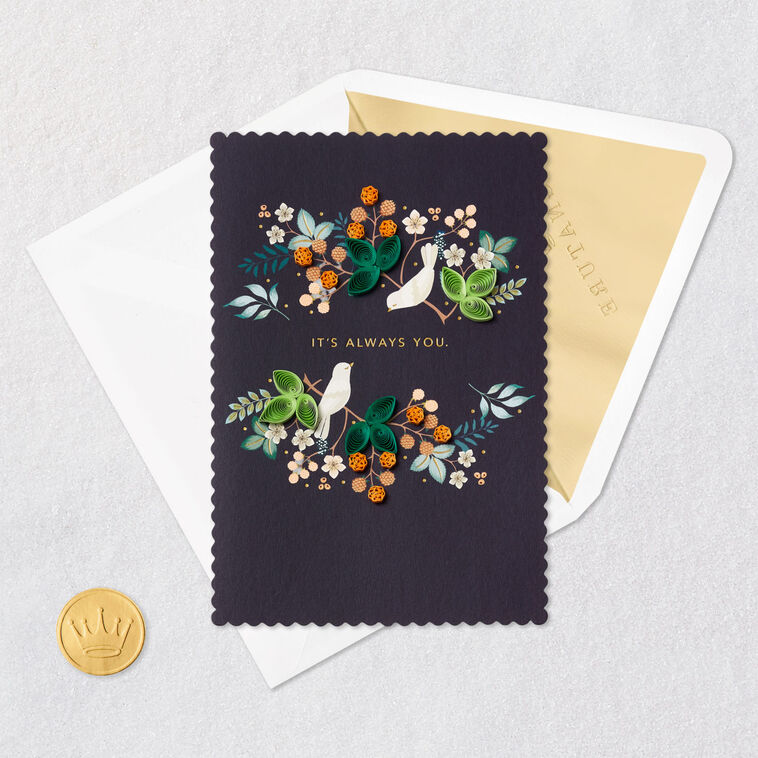 Botanical With Birds Quilled Signature Love Card Card Front with Envelope and Gold Seal image number 6