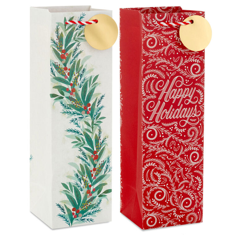 Happy Holidays Christmas Greenery Wine Gift Bags Front image number 1
