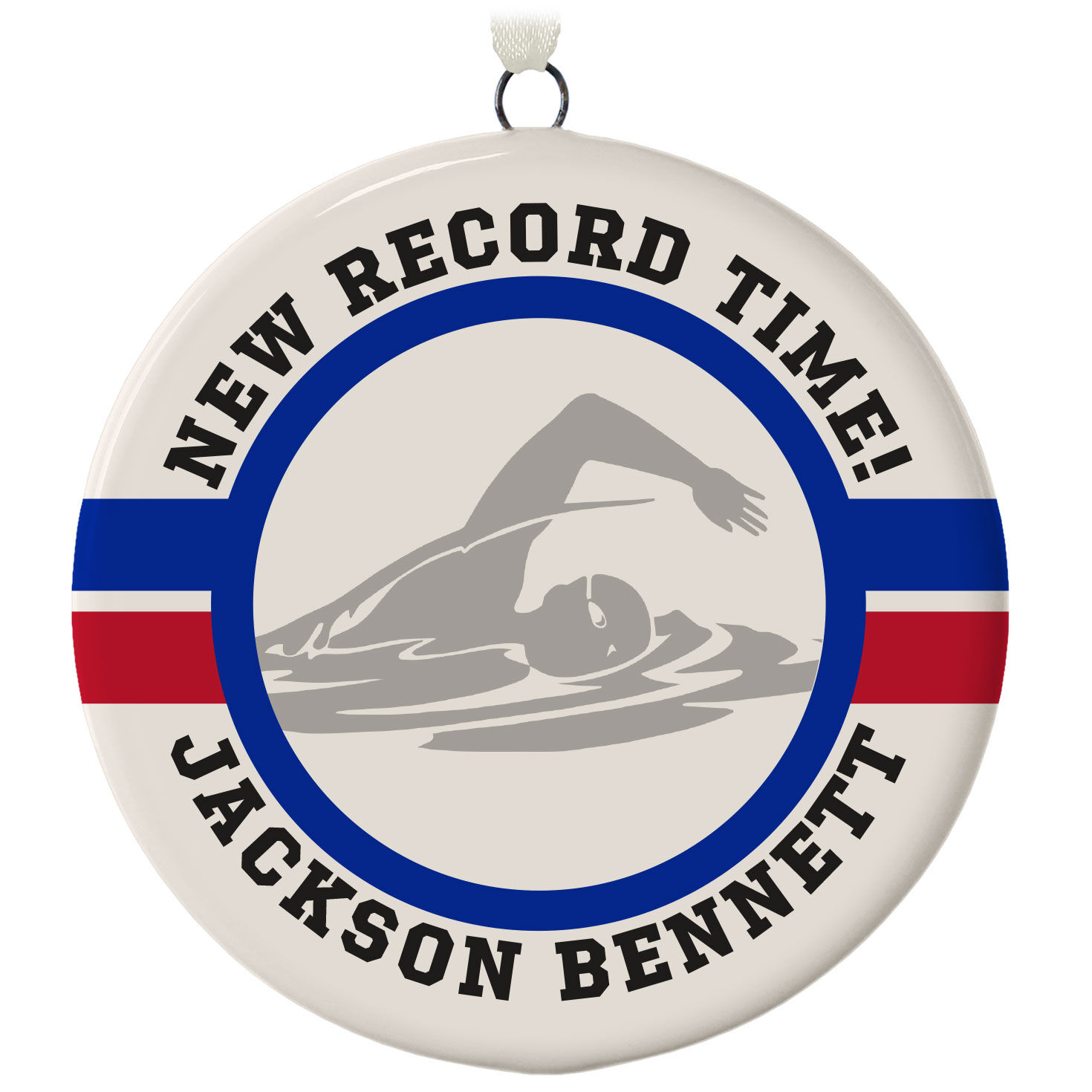 Swimming Ceramic Personalized Ornament, Custom Text