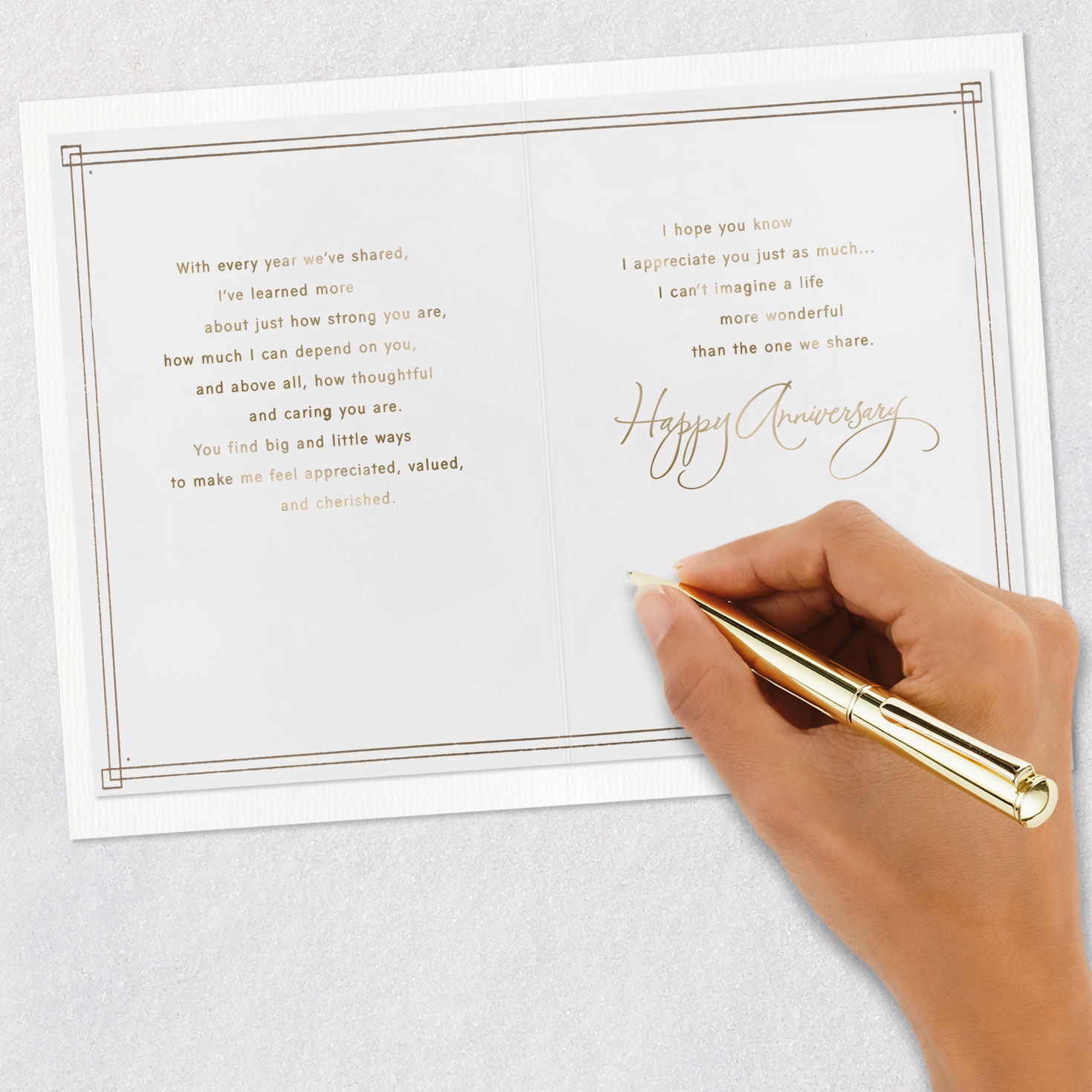Blue and Gold Leaves Anniversary Card for Husband signing card image number 7