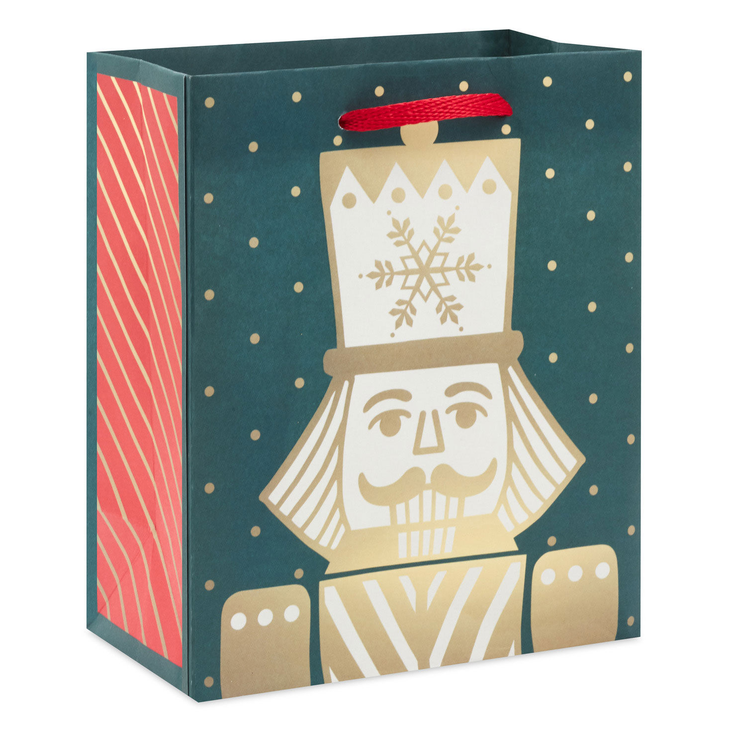 6.5" Gold Nutcracker on Green Small Holiday Gift Bag