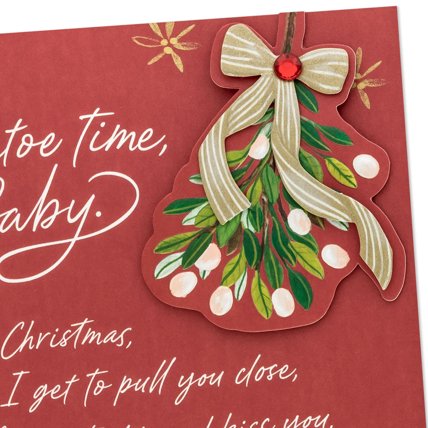 Burgundy Mistletoe Christmas Card for Husband or Wife Card Front Detail image number 4