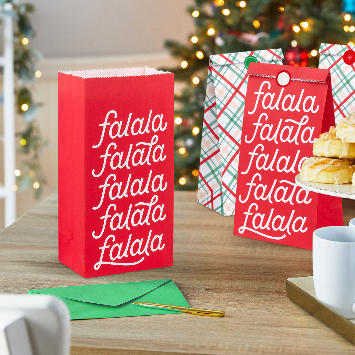 Plaid/Fa La La Christmas Goodie Bags With Stickers in use image number 2