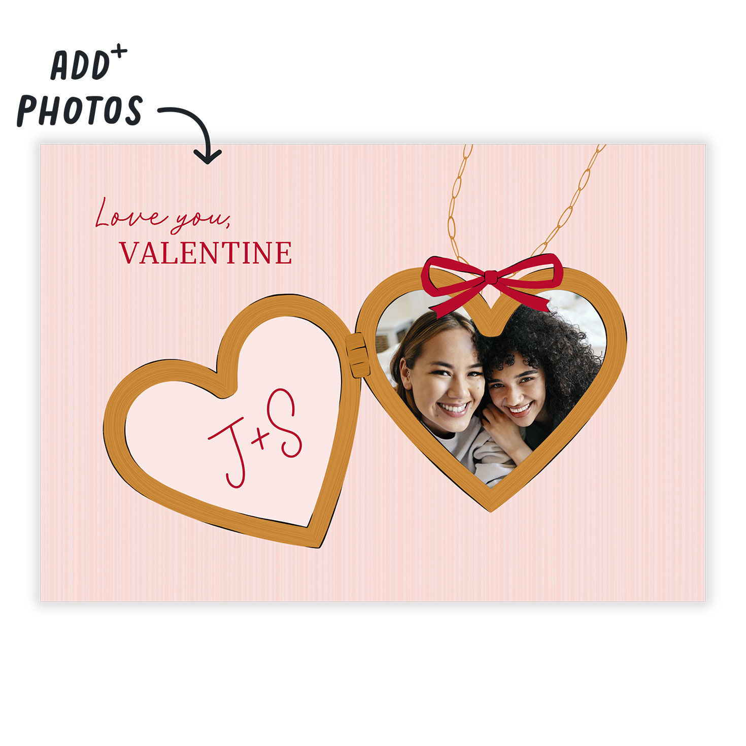 Heart Locket Personalized Valentine's Day Card Card Front indicating personalization image number 2