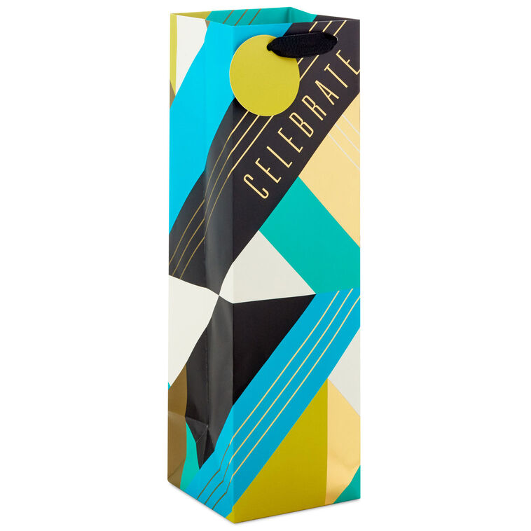 13" Celebrate Geometric Wine Gift Bag