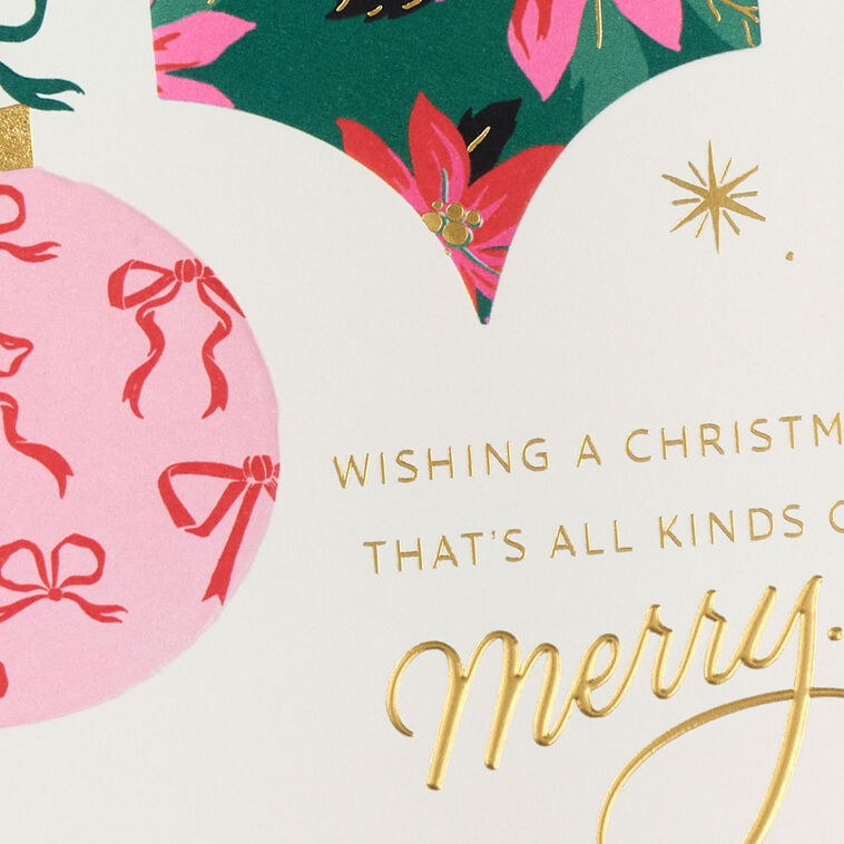 Poinsettia and Holly Ornaments Christmas Card Card Front Detail image number 5