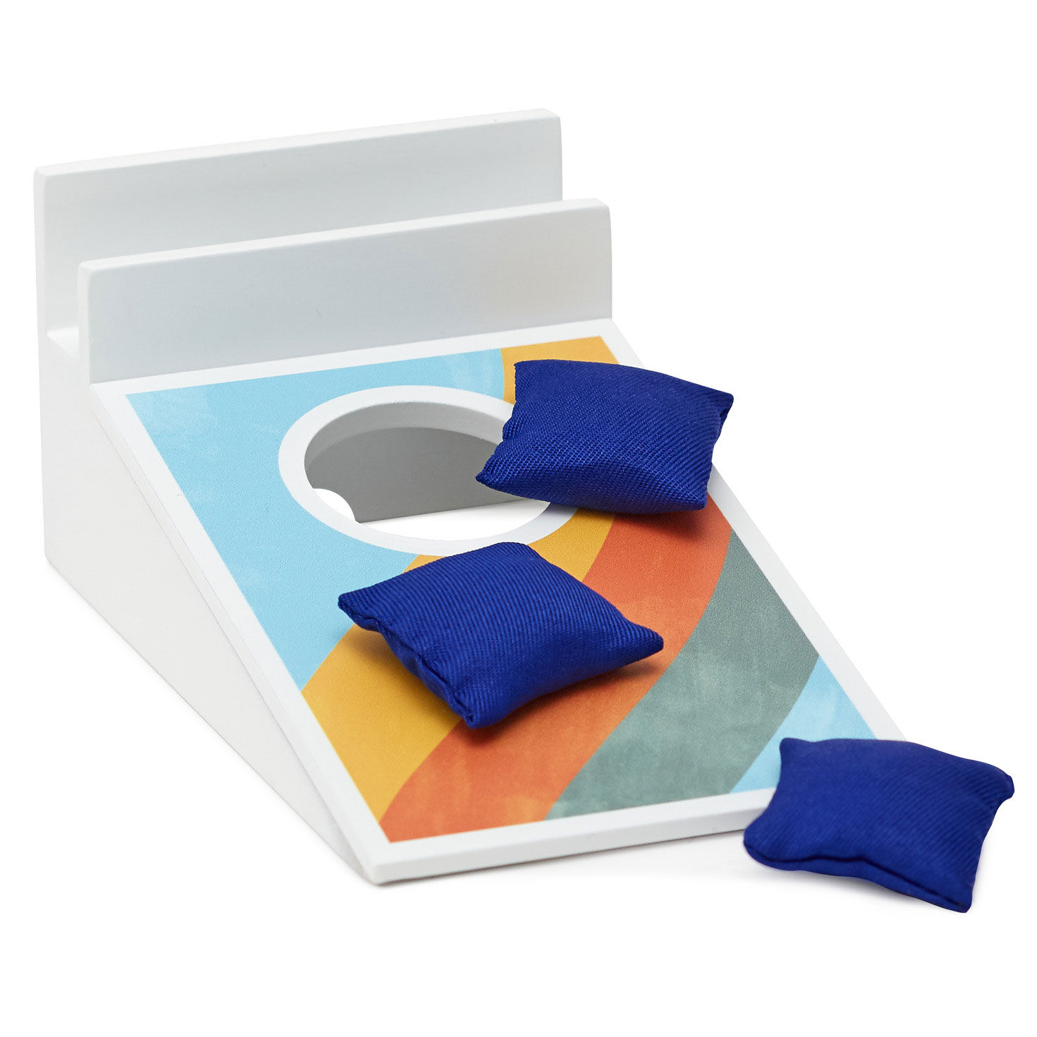 Cornhole Tabletop Game and Phone Holder in use image number 4