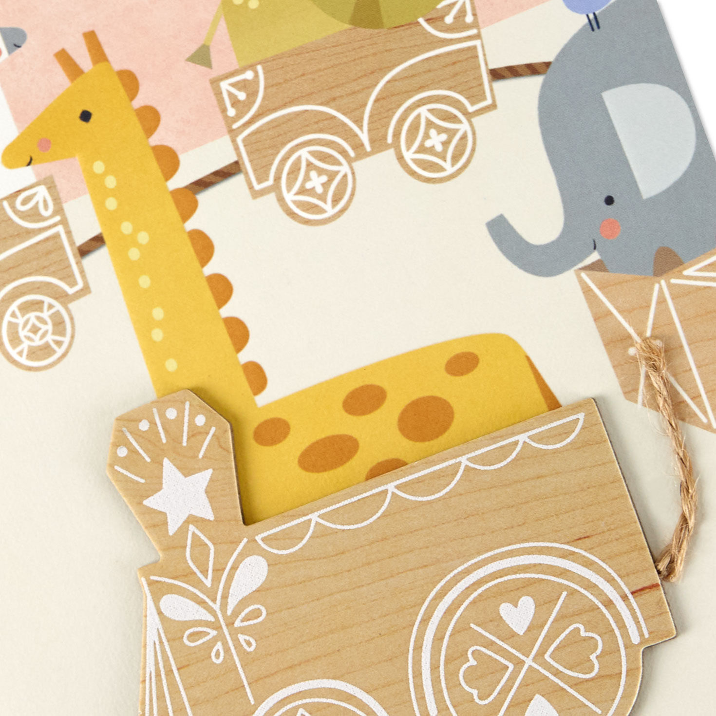 Zoo Animals in Train New Baby Girl Card Card Front Detail image number 4