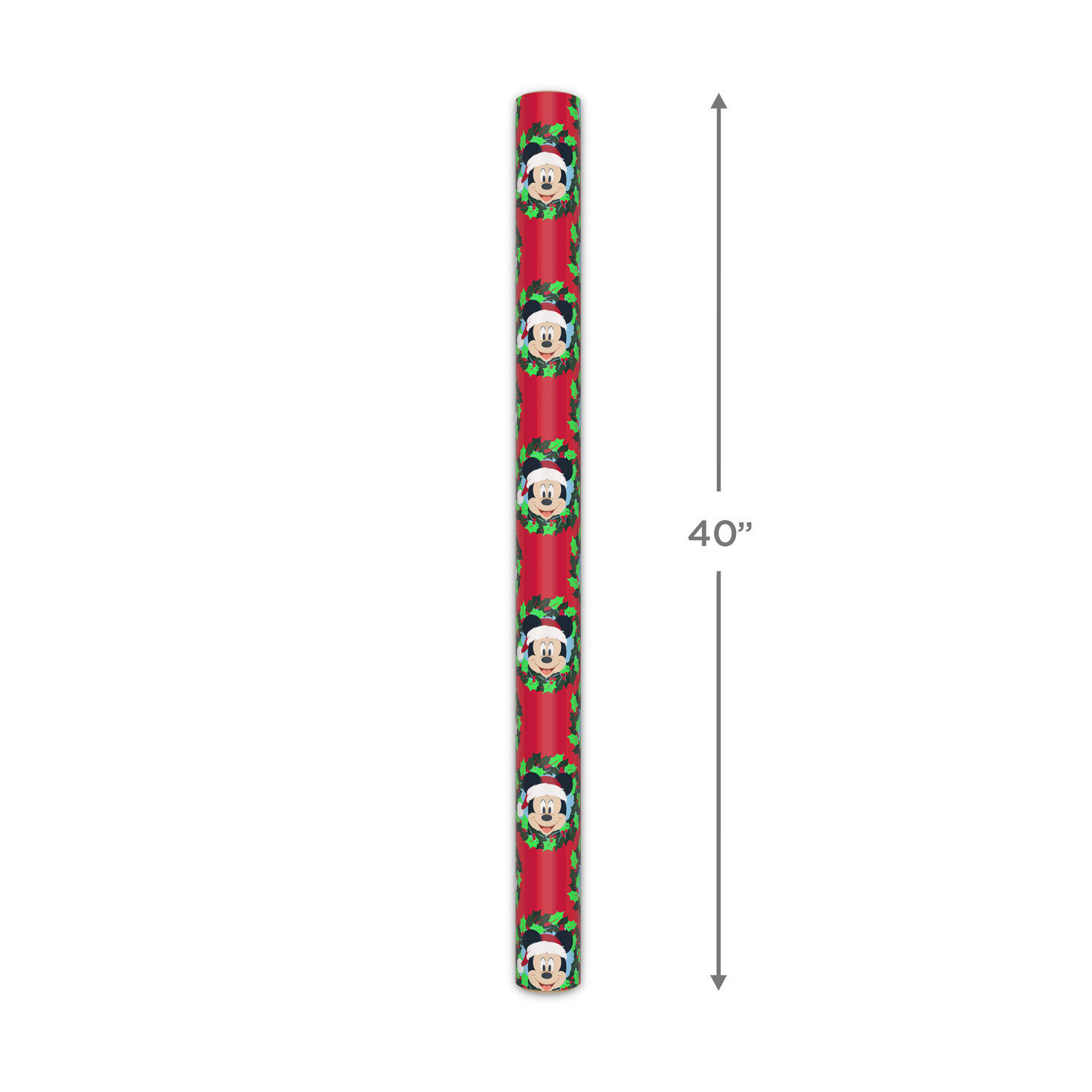 Mickey Mouse in Wreath on Red Holiday Gift Wrap Roll measurement image number 5
