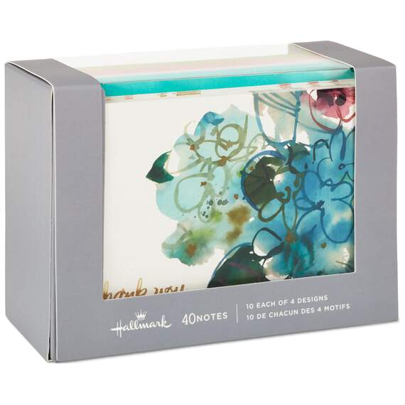 Watercolor Flowers Assorted Blank Note Cards, Box of 40