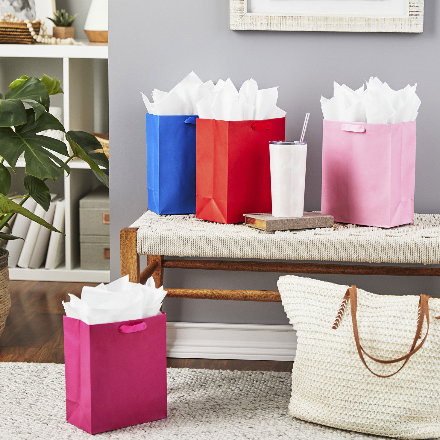 9.6" Assorted Solid Colors 4-Pack Medium Gift Bags, , large image number 2