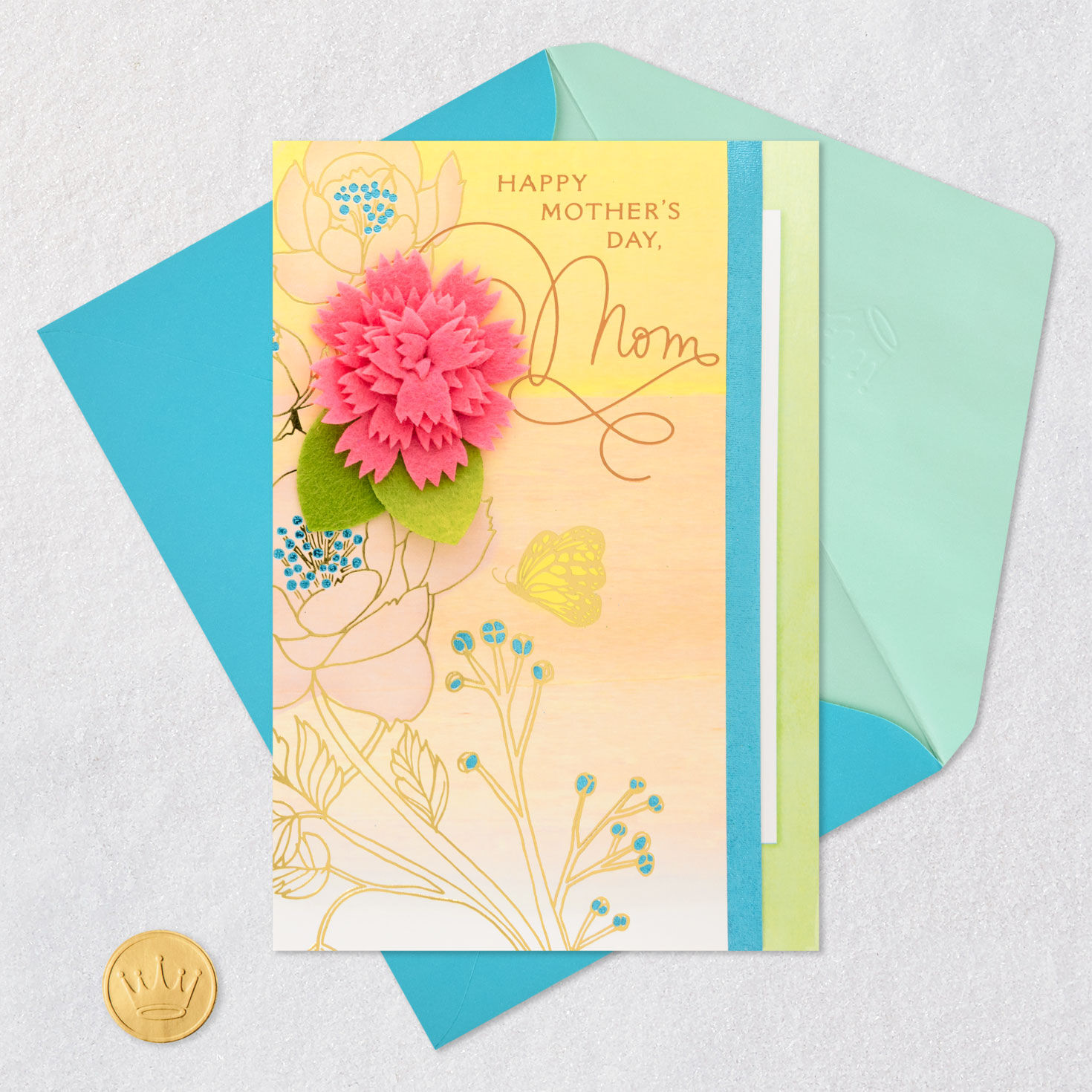 Butterfly and Felt Flower Mom Mother's Day Card Card Front with Envelope and Gold Seal image number 6