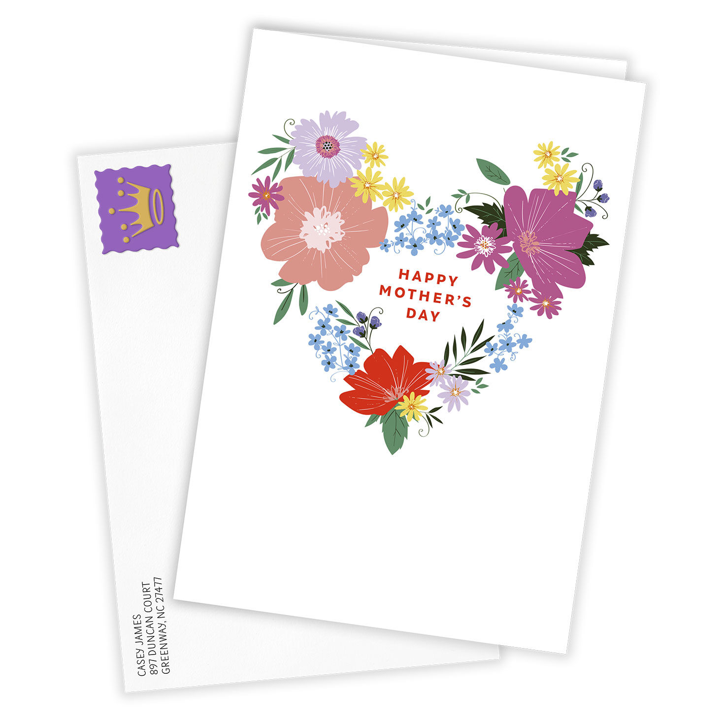 Floral Heart Personalized Mother's Day Card Card Front with Envelope image number 2