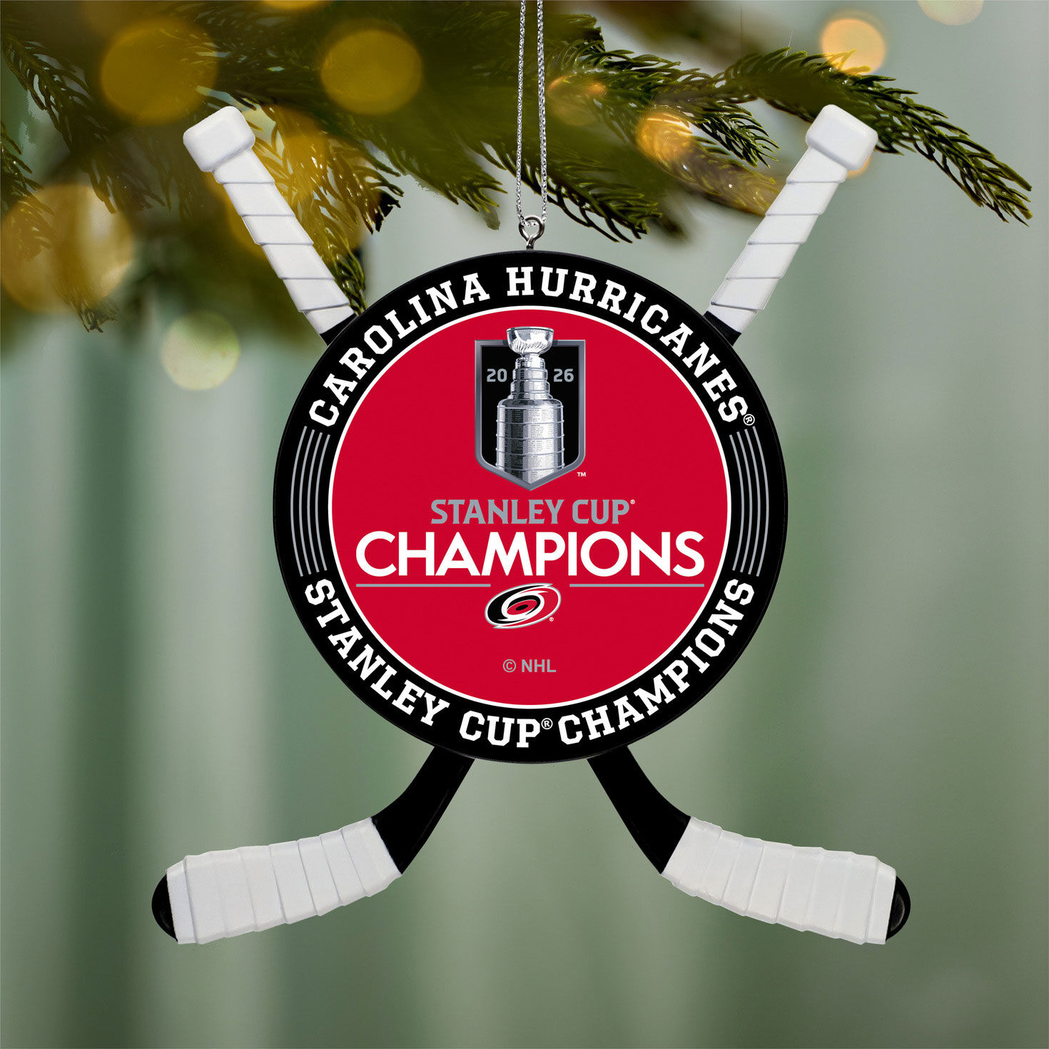 Carolina Hurricanes Stanley Cup Christmas Ornament hanging on tree image number 2