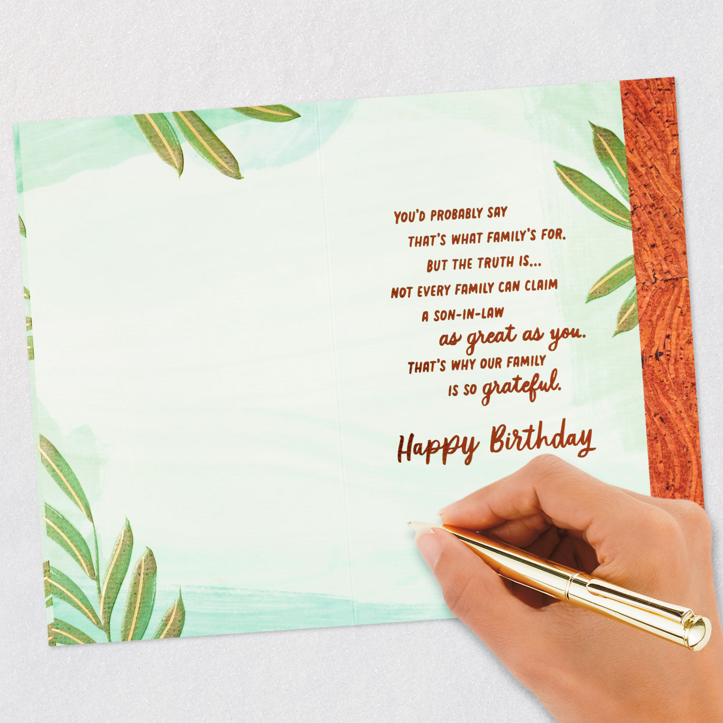 Leaves Frame Birthday Card for Son-in-Law signing card image number 6
