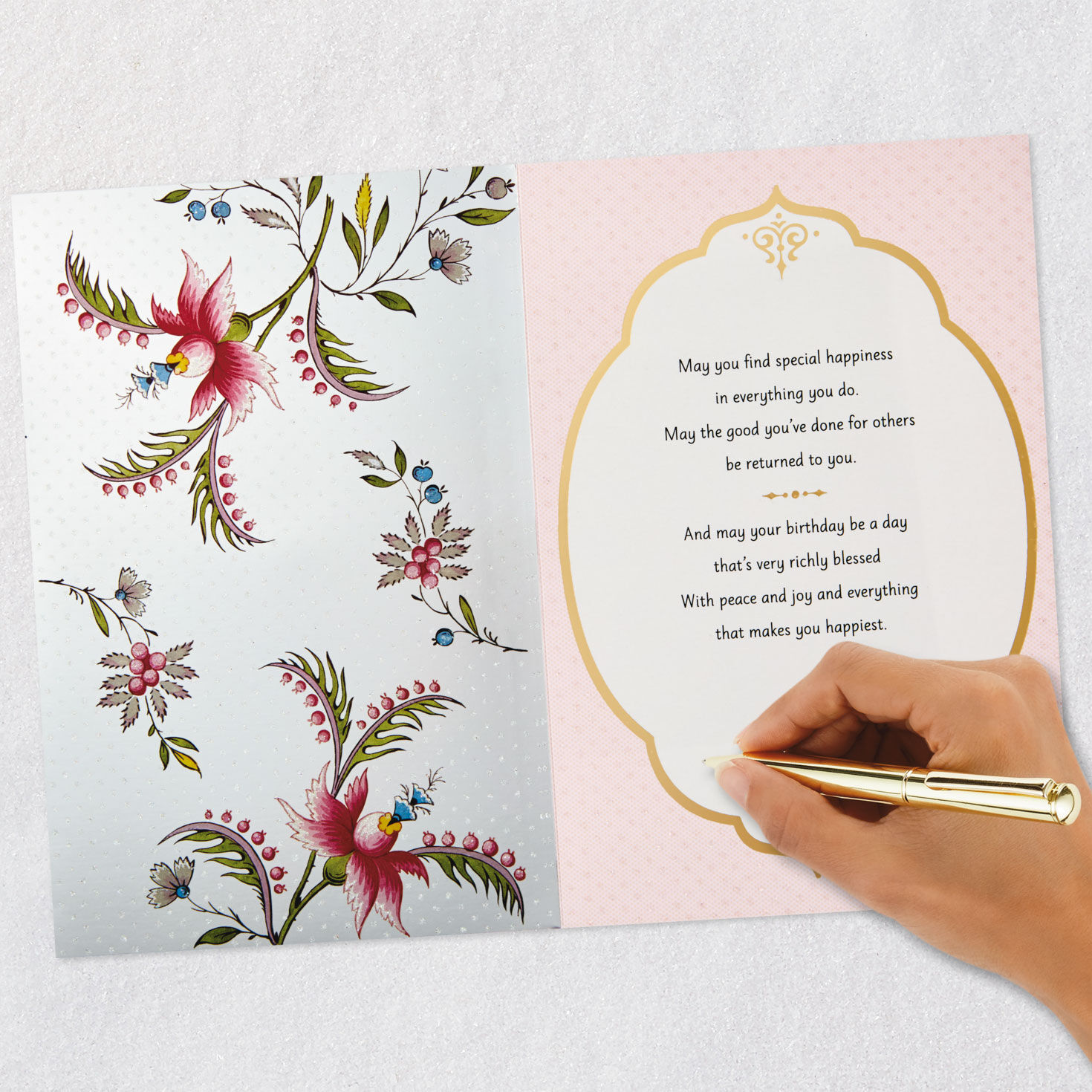 Pink and Green Floral Birthday Card signing card image number 6