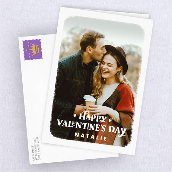 Personalized White Outline Happy Valentine's Day Photo Card, , large image number 4