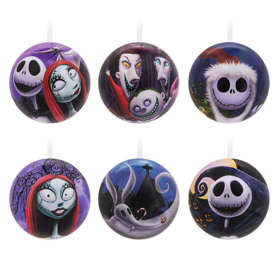 Disney Tim Burton's The Nightmare Before Christmas Tin Ball Hallmark Ornaments, Set of 12