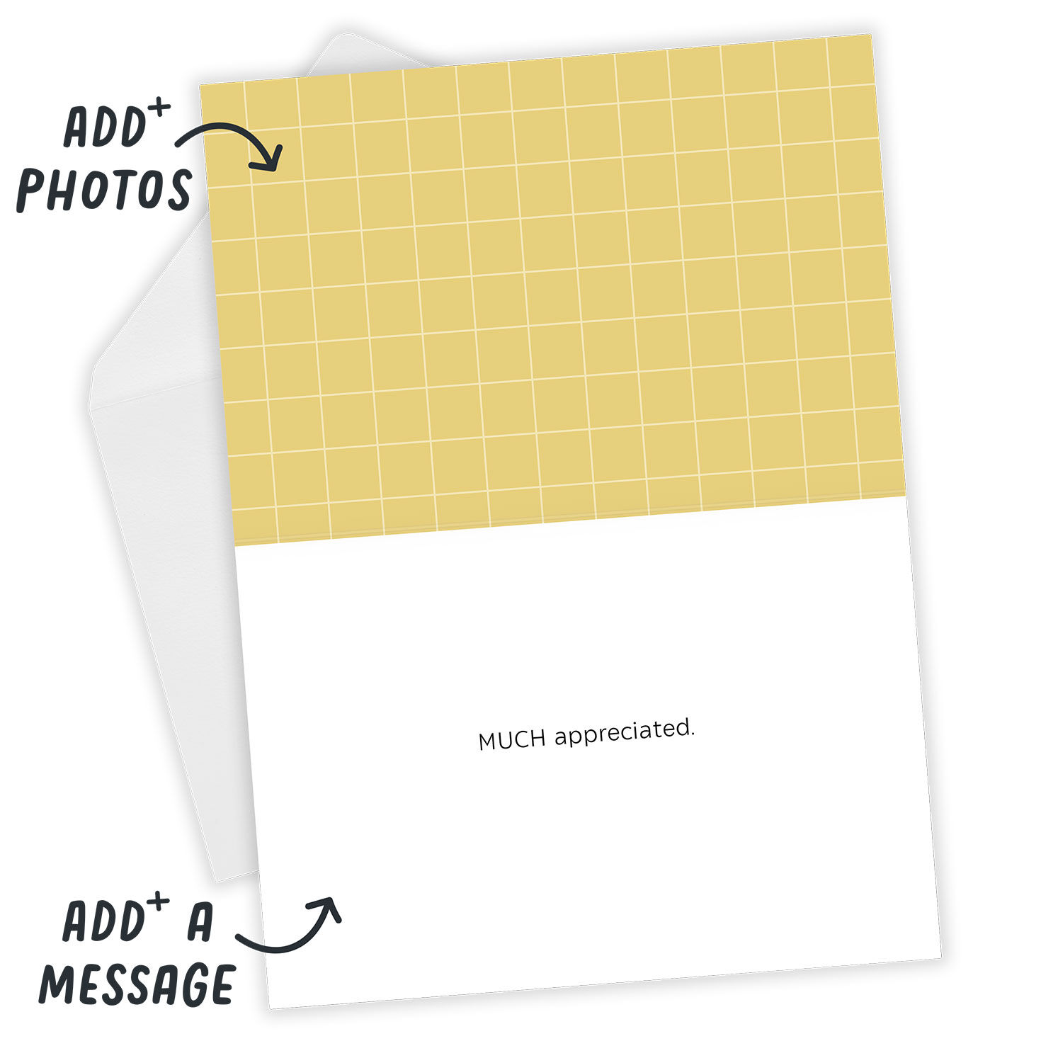 Many Thanks Black Gold Personalized Card Open Card with Envelope indicating personalization image number 3