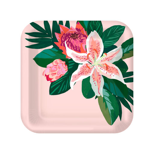 Lily Bouquet on Pink Square Dinner Plates, Set of 8, 