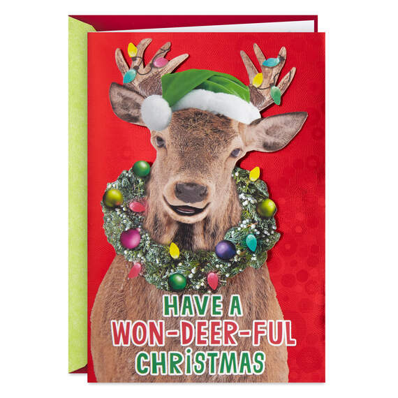 Caroling Reindeer Bobblehead Funny Musical Pop-Up Christmas Card, , large image number 1