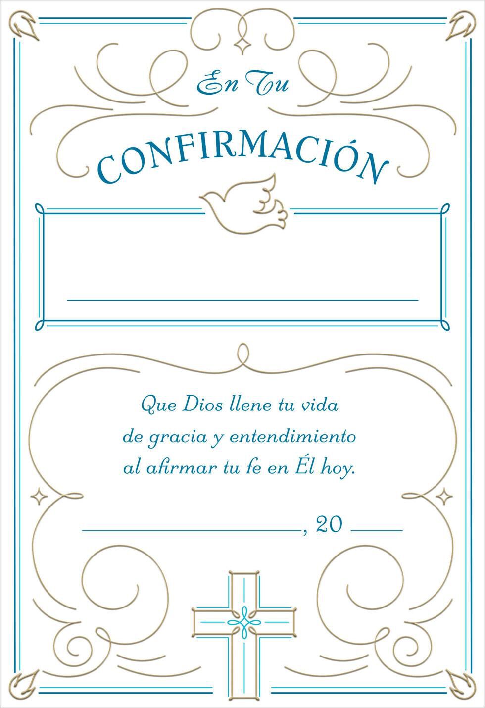 Blue Certificate Religious Spanish-Language Confirmation Card for Boy