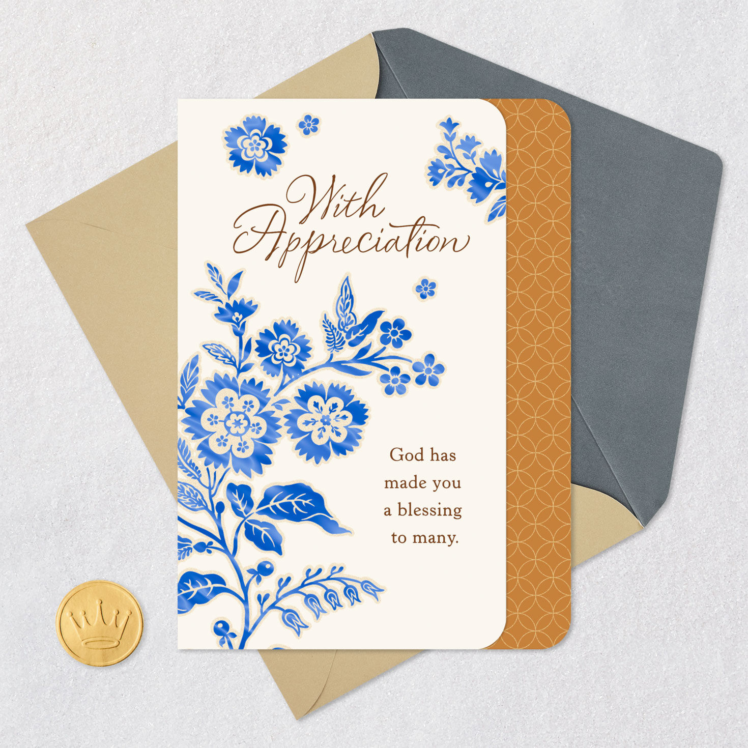 Blue Flowers Clergy Appreciation Card Card Front with Envelope and Gold Seal image number 6