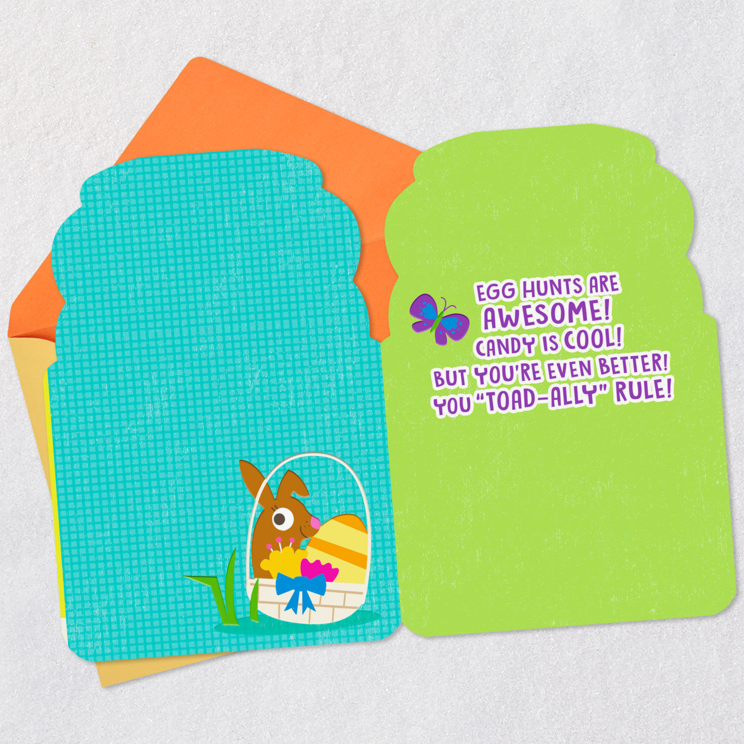 Green Frog on Turtle Easter Card for Grandson Open card with envelope image number 3