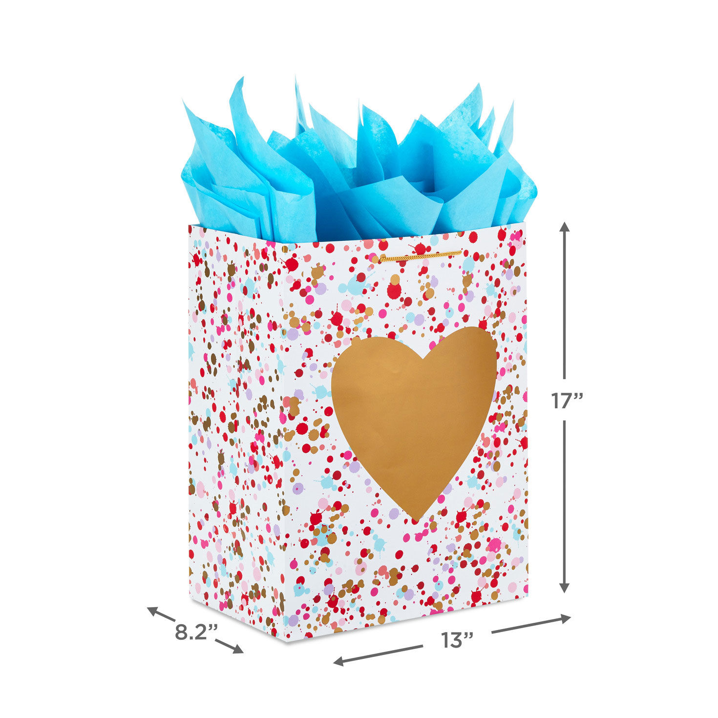 17" Gold Heart on Confetti Extra-Large Gift Bag With Tissue Paper, , large image number 3