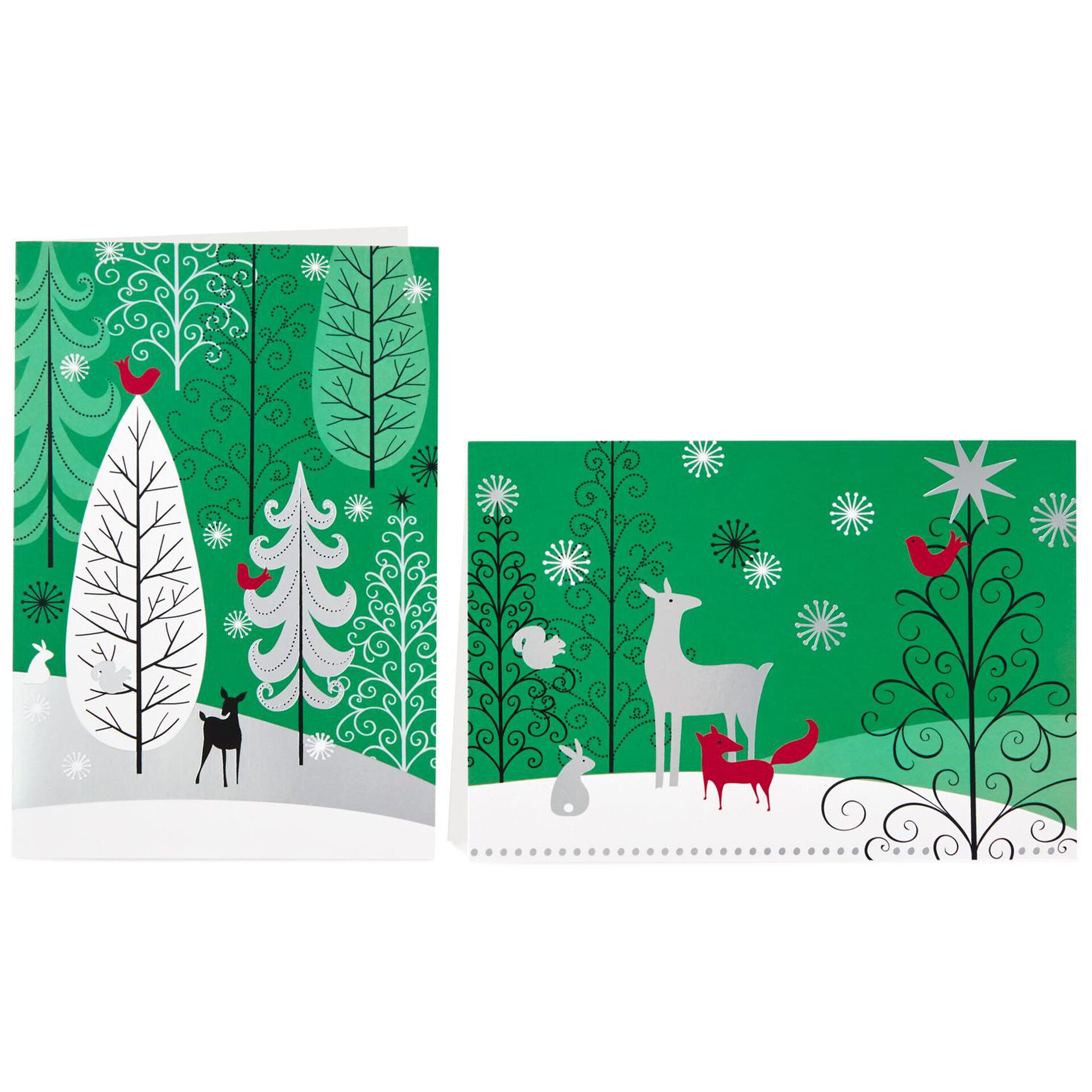 Trees and Deer Value Christmas Cards With 2 Designs, Box of 40 - Boxed