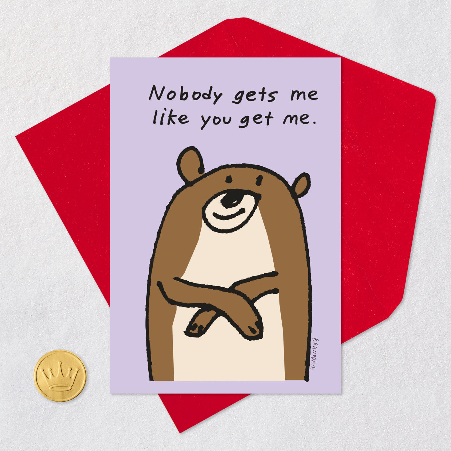 Cute Bear on Purple Funny Sarcastic Love Card Card with envelope and Seal image number 5