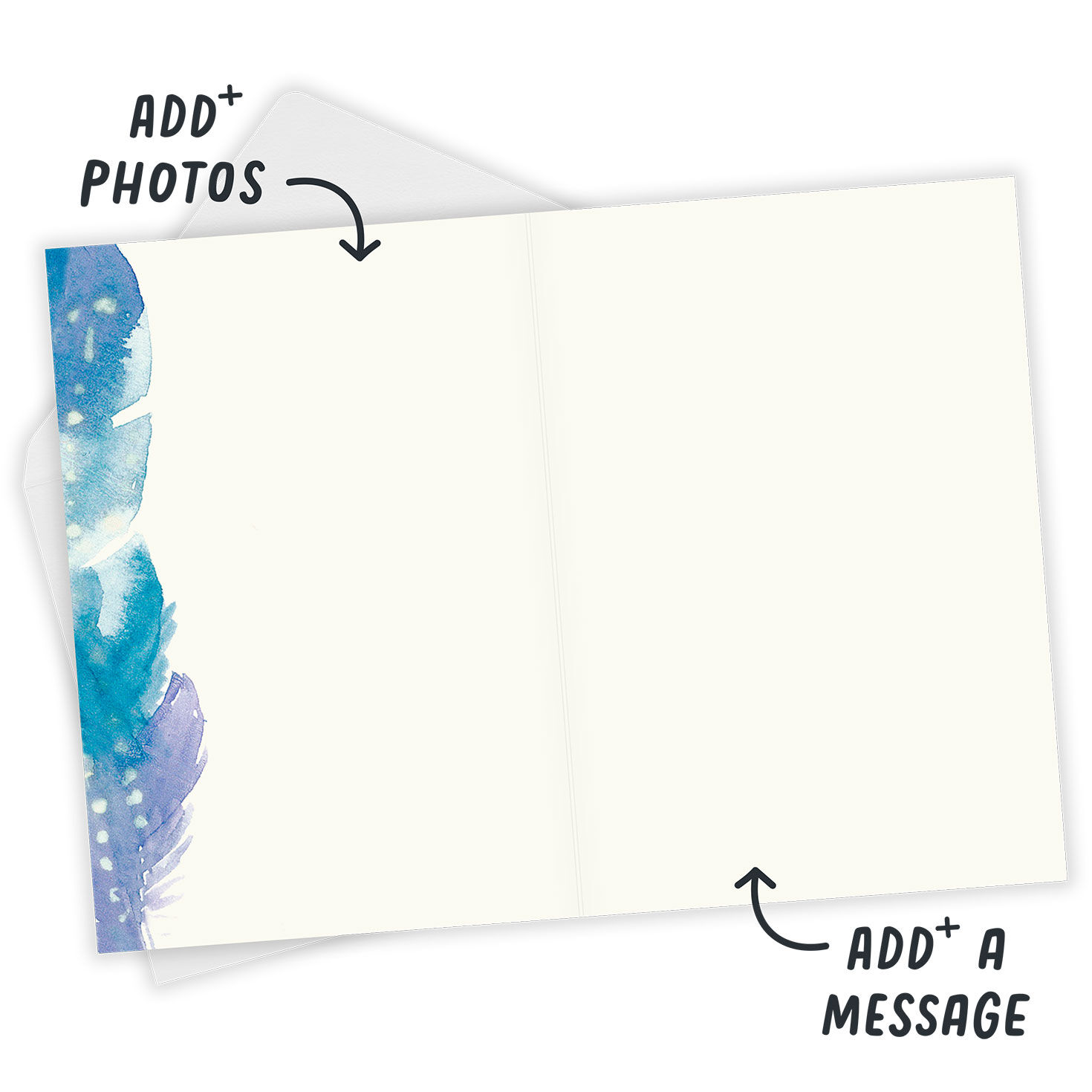 Personalized Watercolor Blue and Purple Feathers Card  image number 3