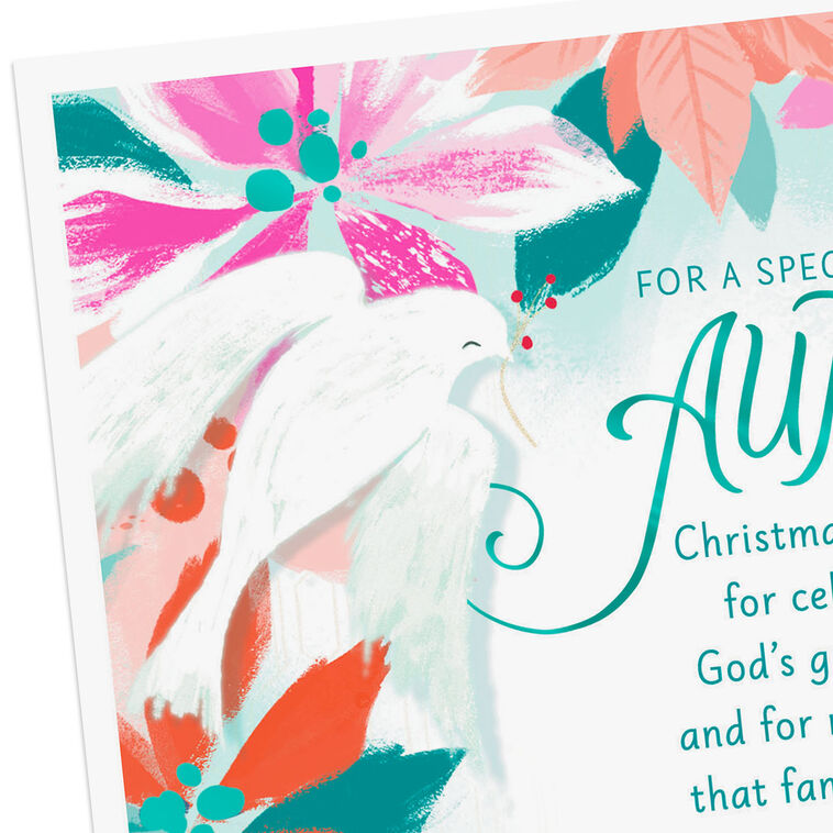 Poinsettias Religious Christmas Card for Aunt Card Front Detail image number 5