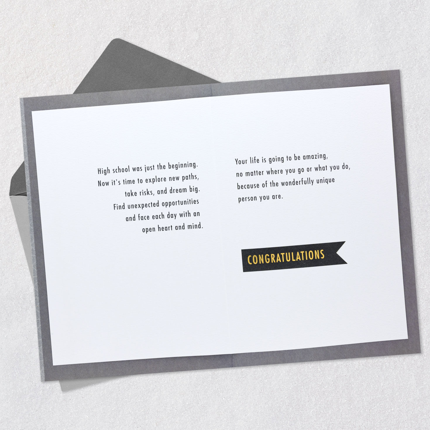 Monochrome Banner High School Graduation Card Open card with envelope image number 4