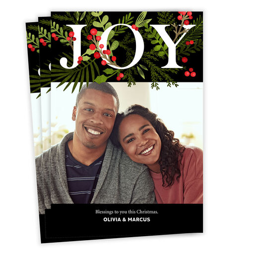 Joy Festive Wreath Flat Christmas Photo Card, 