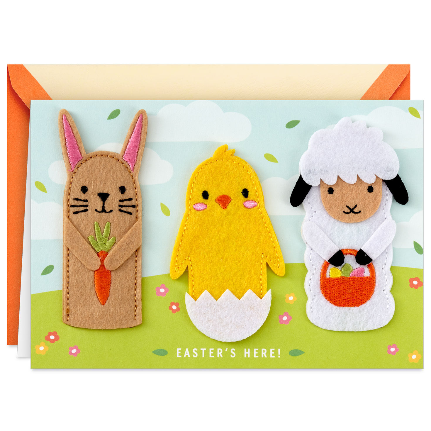 Bunny, Chick and Lamb Finger Puppets Easter Card for Kids