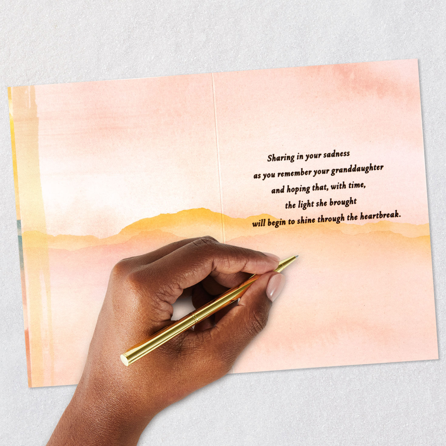 Watercolor Sunset Landscape Granddaughter Sympathy Card Signing card image number 6