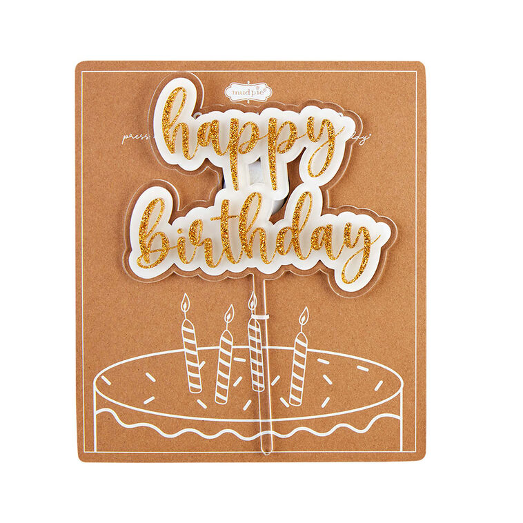 Musical Gold Glitter Birthday Cake Topper  image number 1