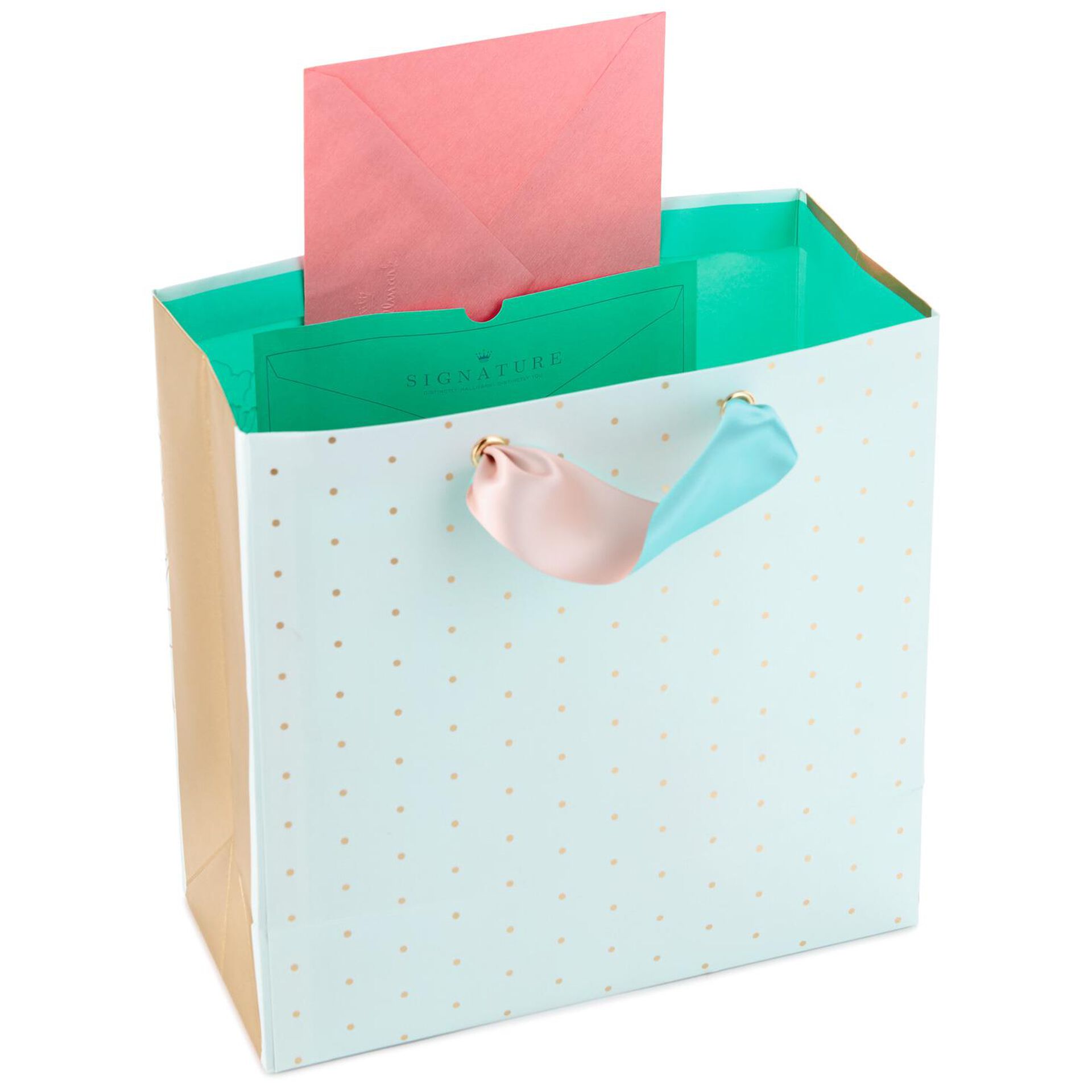 Gold Floral on Aqua Large Square Gift Bag, 10.25" Gift Bags Hallmark