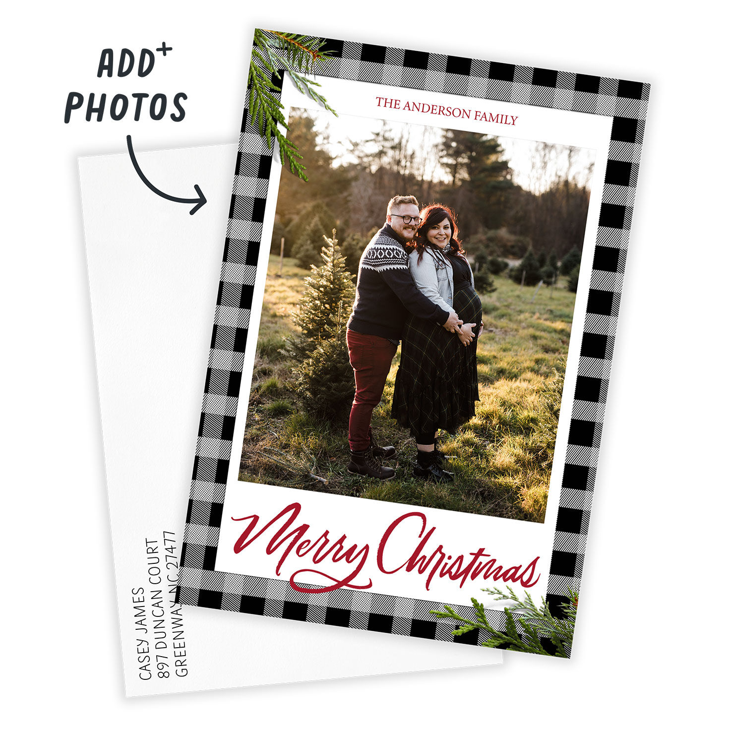 Black and Gray Plaid Flat Christmas Photo Card, , large image number 2