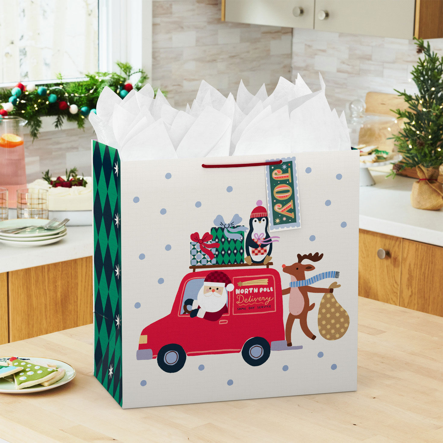 Santa Delivery Truck Big Holiday Gift Bag In use image number 2