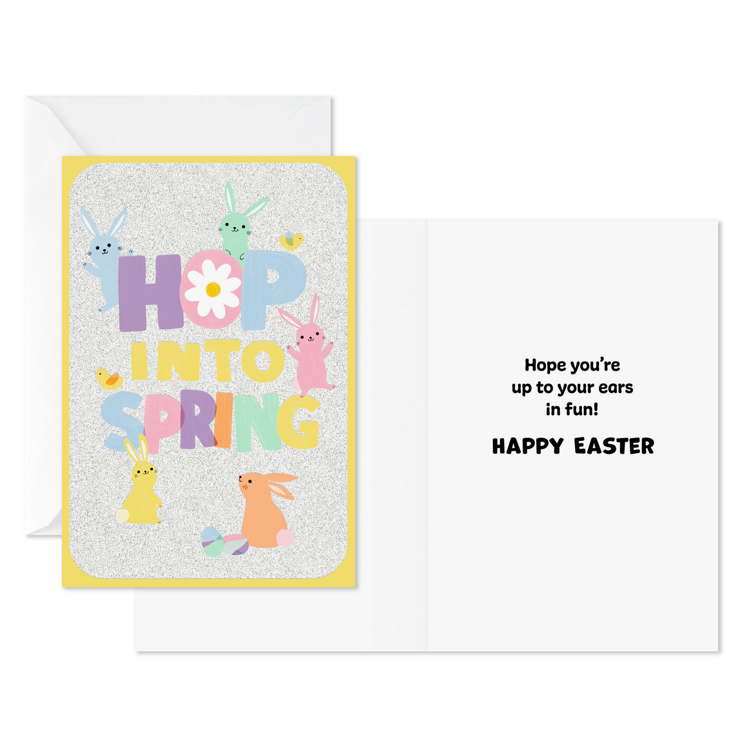 Colorful Bunnies on Glitter Easter Cards Pack Card Front with Sentiment image number 2