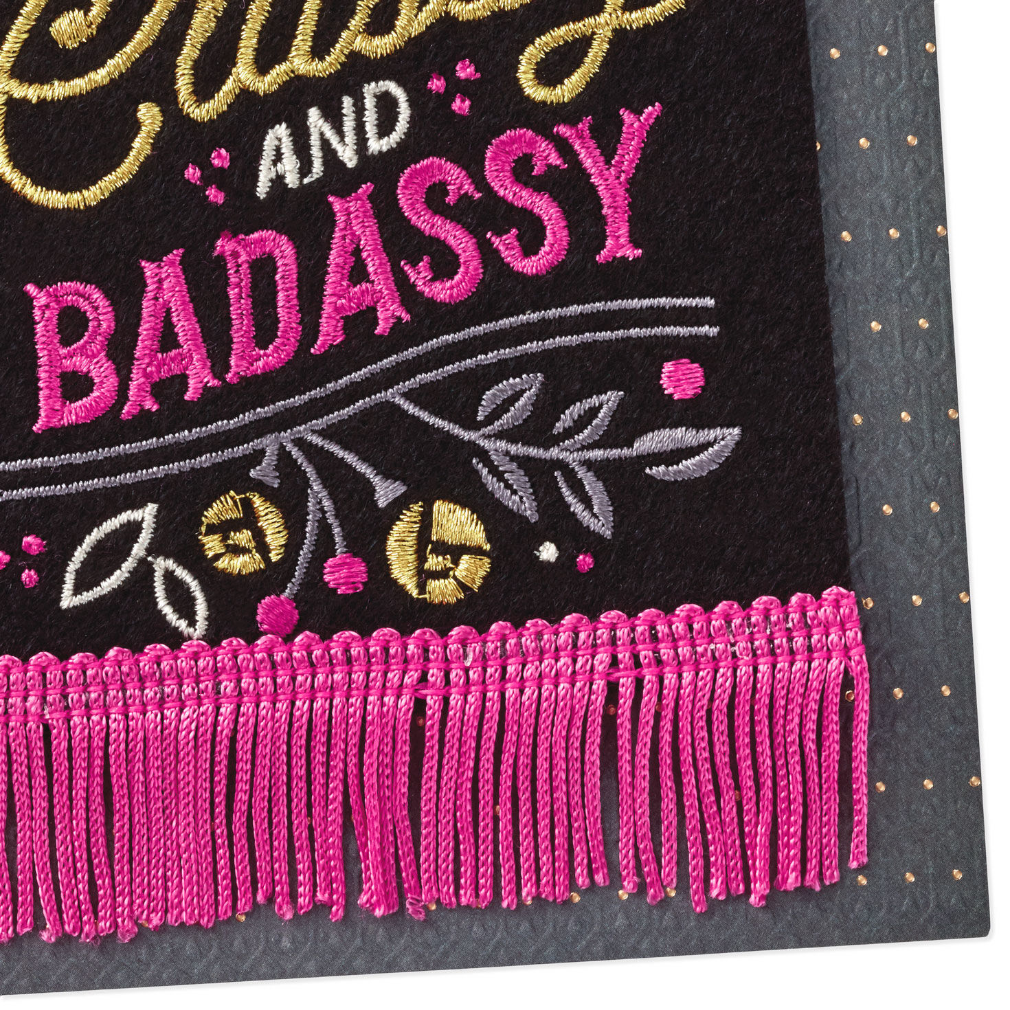 Black and Pink Felt Banner Birthday Card fir Her Card Front Detail image number 5
