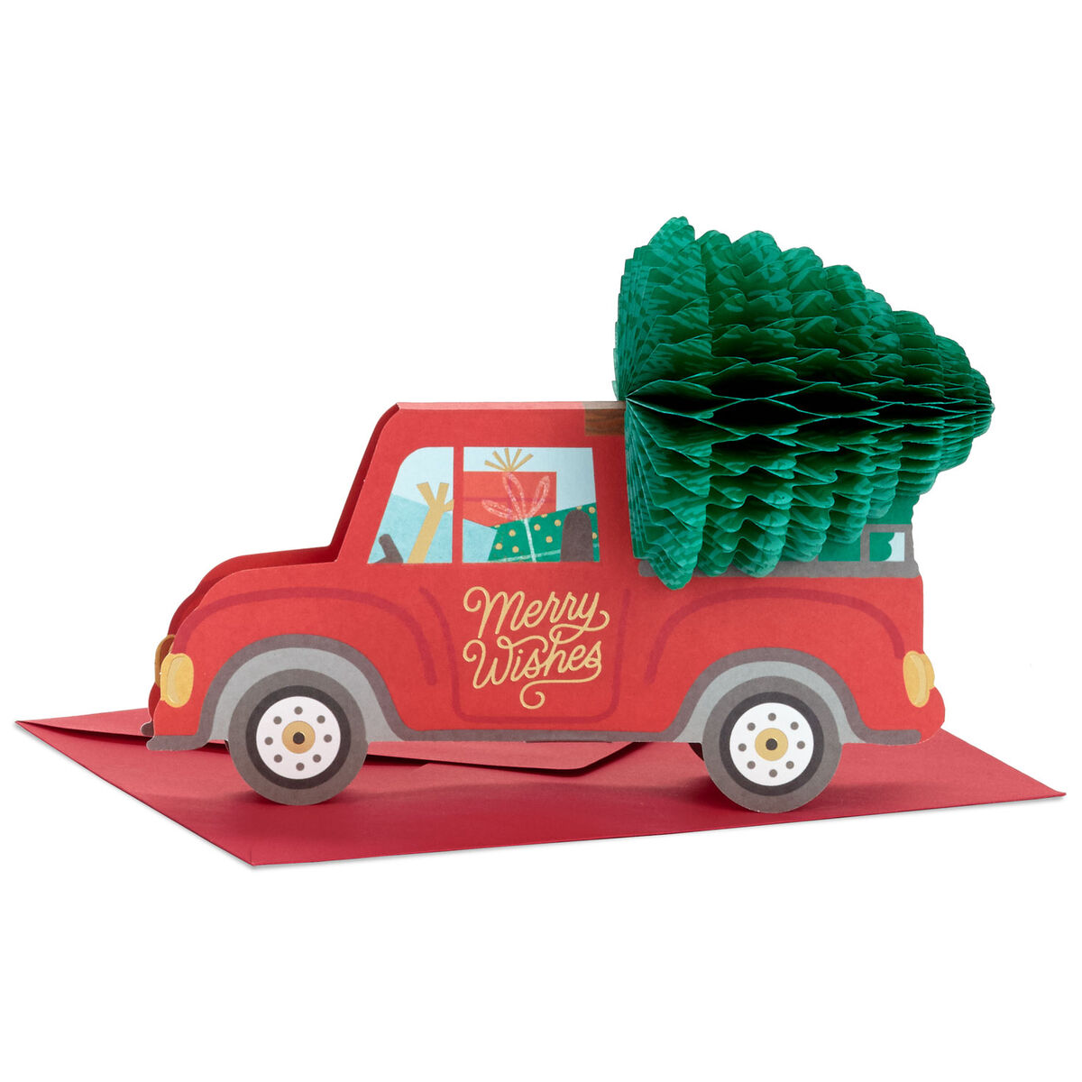 Merry Wishes Red Truck Honeycomb 3D Pop-Up Christmas Card - Greeting Cards - Hallmark